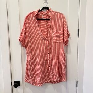 Free People Striped Coral Button-Up Women's Dress / Coverup